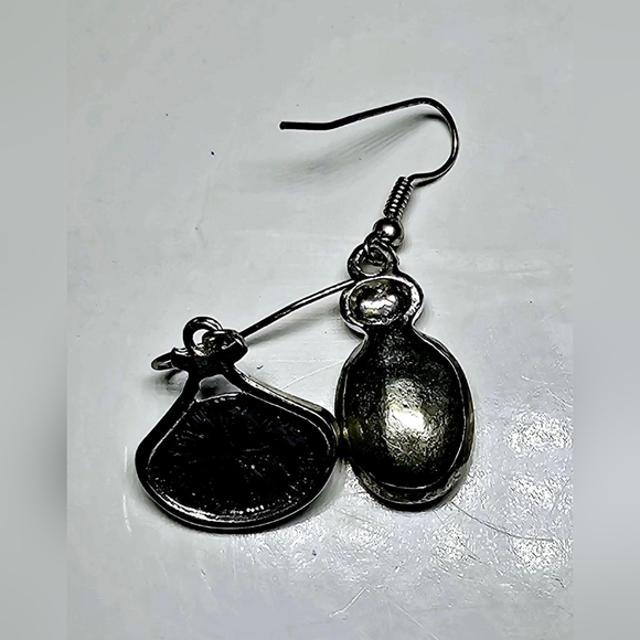 Modernist silver mixed match faceted oil slick dangle irregular earrings luxury - Picture 3 of 5